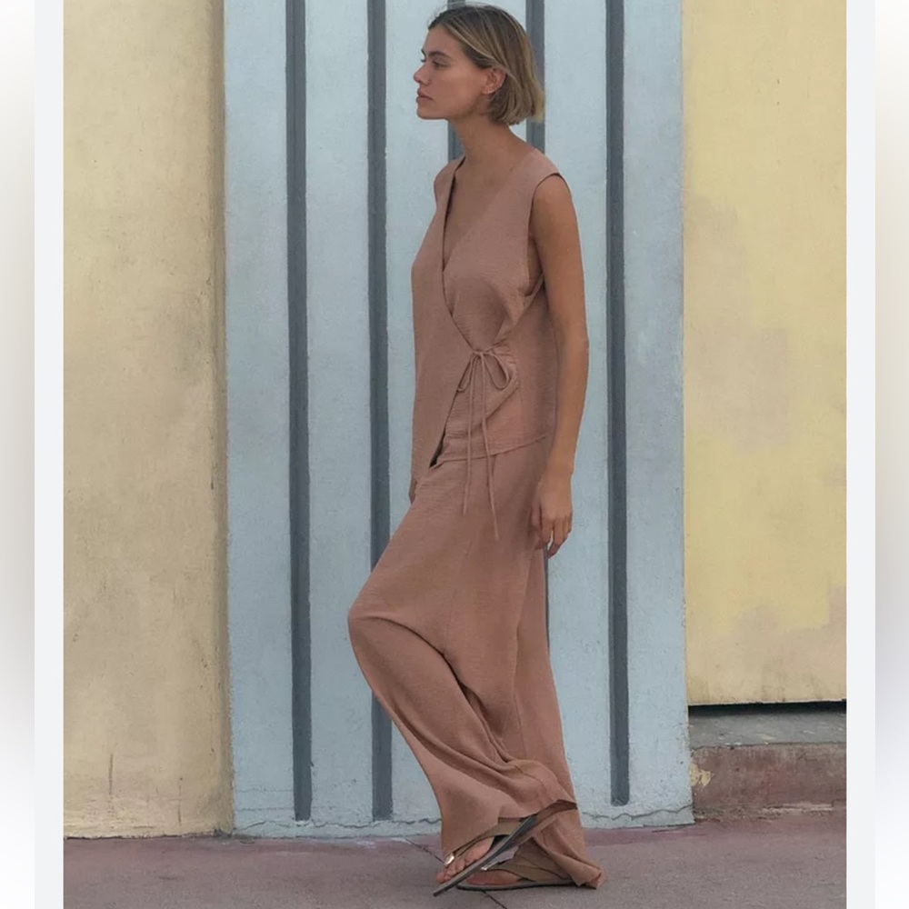 Zara Flowy Pleated Pants Rose Mauve Size Small